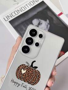 1pc Transparent TPU Anti-Drop Painted Leopard Print Pumpkin Element Pattern Phone Case Compatible With Samsung Galaxy S23 Ultra/A14/A24 Android Phone Note12pro/Pixel 8/8 Pro/9 Pro XL Android Phone - Multicolor - View 2