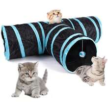 1 Peça Túnel de Gato Premium de 4 Vias, Design Extra Longo, Brinquedo Dobrável Grande. Túnel Espaçoso para Animais de Estimação, Adequado para Coelhos, Gatinhos e Gatos Adultos. - Multicolorido - Visão 3