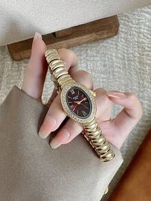 1件女士優雅金色手鍊腕錶，小巧耐用時尚方型螢幕，迷人禮物，適合日常佩戴 - 金色 - 查看 3