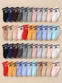 5/10/20 Pairs Random Style Baby Anti-Slip Socks, Striped Triangle Pattern, Multi-Color Autumn Socks, Anti-Slip Sports Socks, Newborn Essentials, Baby Baptism Gift - Multicolor - View 2