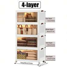 CFQNI 4layers Plastic Storage Bins, Foldable Storage Bins With LIDS And Wheels, Foldable Storage Boxes With Doors, Closet Storage And Storage Drawers, Foldable Stackable Lockers Outdoor Decor - White - View 10