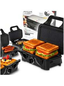 Adler 3-i-1 sandwichmaker, sandwichgrill och våffeljärn med utbytbara plattor, 1200 W, temperaturkontroll, non-stick-plattor - EU E typkontakt (220-240V) - Visa 7