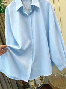 Women's Loose Fit Shirt With Back Tie, Suitable For Commuting, Casual Versatile; Outdoor Beach; Vacation - Baby Blue - View 5