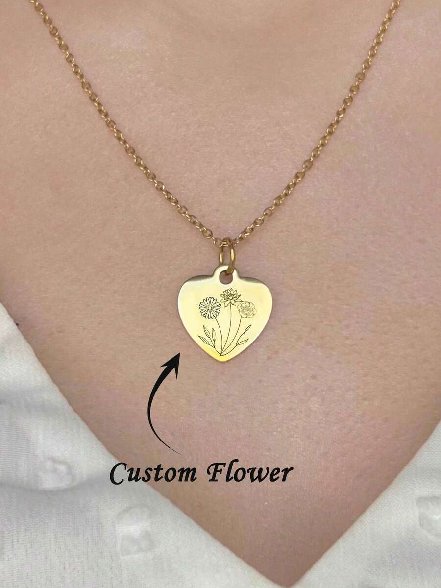 18K Gold Heart Pendant Birthstone Jewelry Family Birth Flower Necklace, Birthday Gift For Her And Grandma - Multicolor - View 1