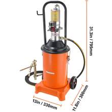 Grease Pump, 3 Gallon 12L, Air Operated Grease Pump With 13 Ft High Pressure Hose And Grease Gun, Pneumatic Grease Bucket Pump With Wheels, Portable Lubrication Grease Pump 50:1 Pressure Ratio - 3 Gallons - View 10