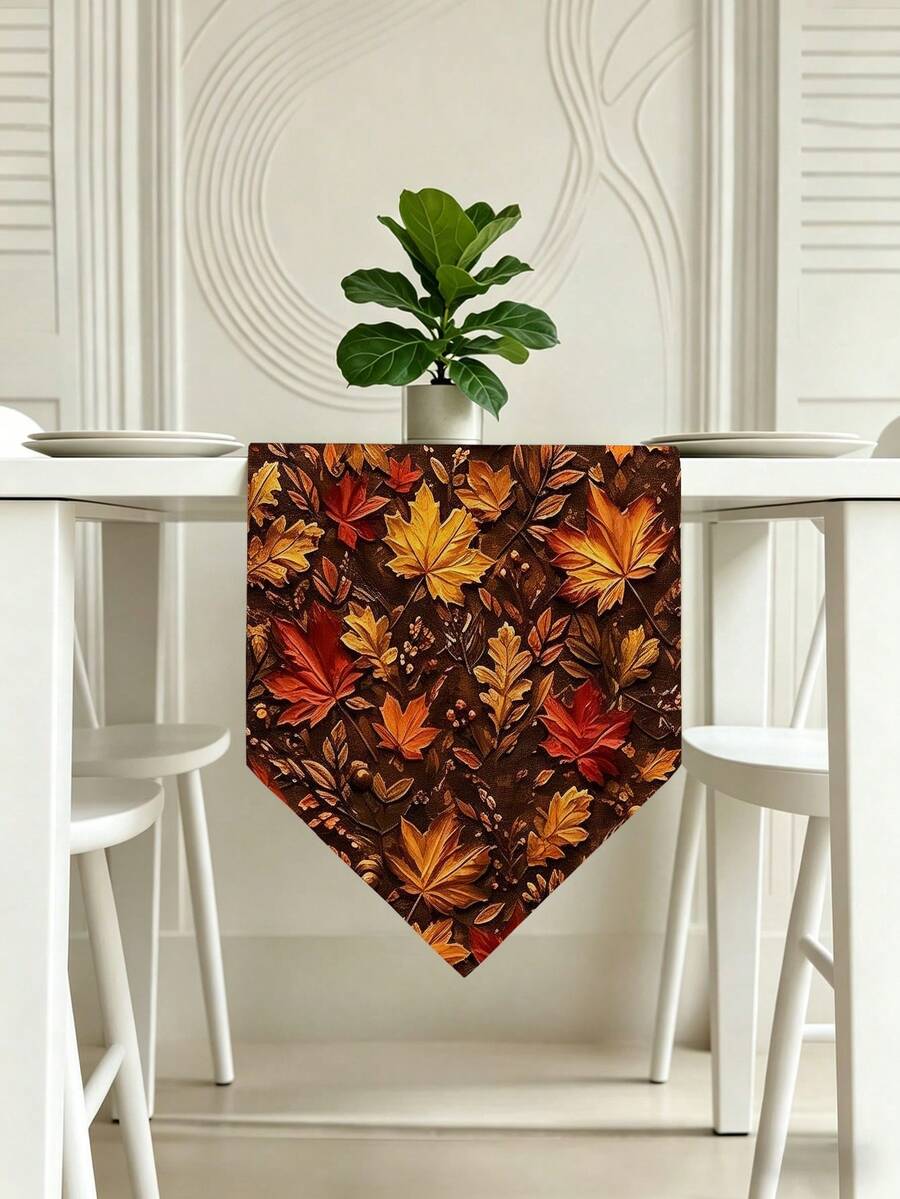 1pc,Crafted Table Runner,Autumn Vintage Maple Leaf Style Triangular Table Runner,Pointed Irregular Table Runner,Microwave Oven Cover,Pointed Irregular Tablecloth,Suitable For Dining Table,Coffee Table,Home Decor,Durable Kitchen And Dining Room Decoration,Dining Table Decoration,Entryway Decoration - Multicolor - View 1