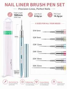 Set Kuas Nail Liner Matte untuk Desain Nail Art, Pena Gambar Pita Garis Detail Halus Panjang Profesional, Alat Manikur DIY - MultiWarna - View 4