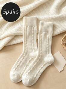 1/5 Pairs Thickened Warm Socks, Vintage Oil Stripe Pattern Tube Socks, Suitable For Sports, Home, Leisure And Commuting - Multicolor - View 7