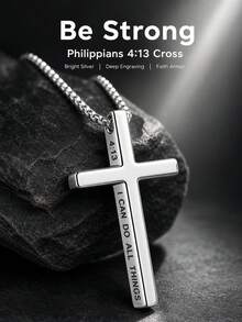 1pc Stainless Steel Men's Pendant Necklace, Gift For Daily Wear - Steel - View 1