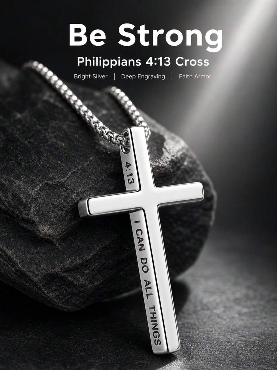 1pc Stainless Steel Men's Pendant Necklace, Gift For Daily Wear - Steel - View 1