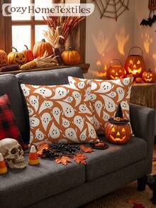 1/2pcs Halloween Ghost Print Pillowcases (No Filling), Cushion Covers, Throw Pillow Covers, Single-Sided Printed, Breathable, Anti-Pilling, Cozy, Machine Washable, Halloween Deorations, Room Decor, Sofa Decor, Autumn Home Decor, Halloween Gift - Multicolor - View 1