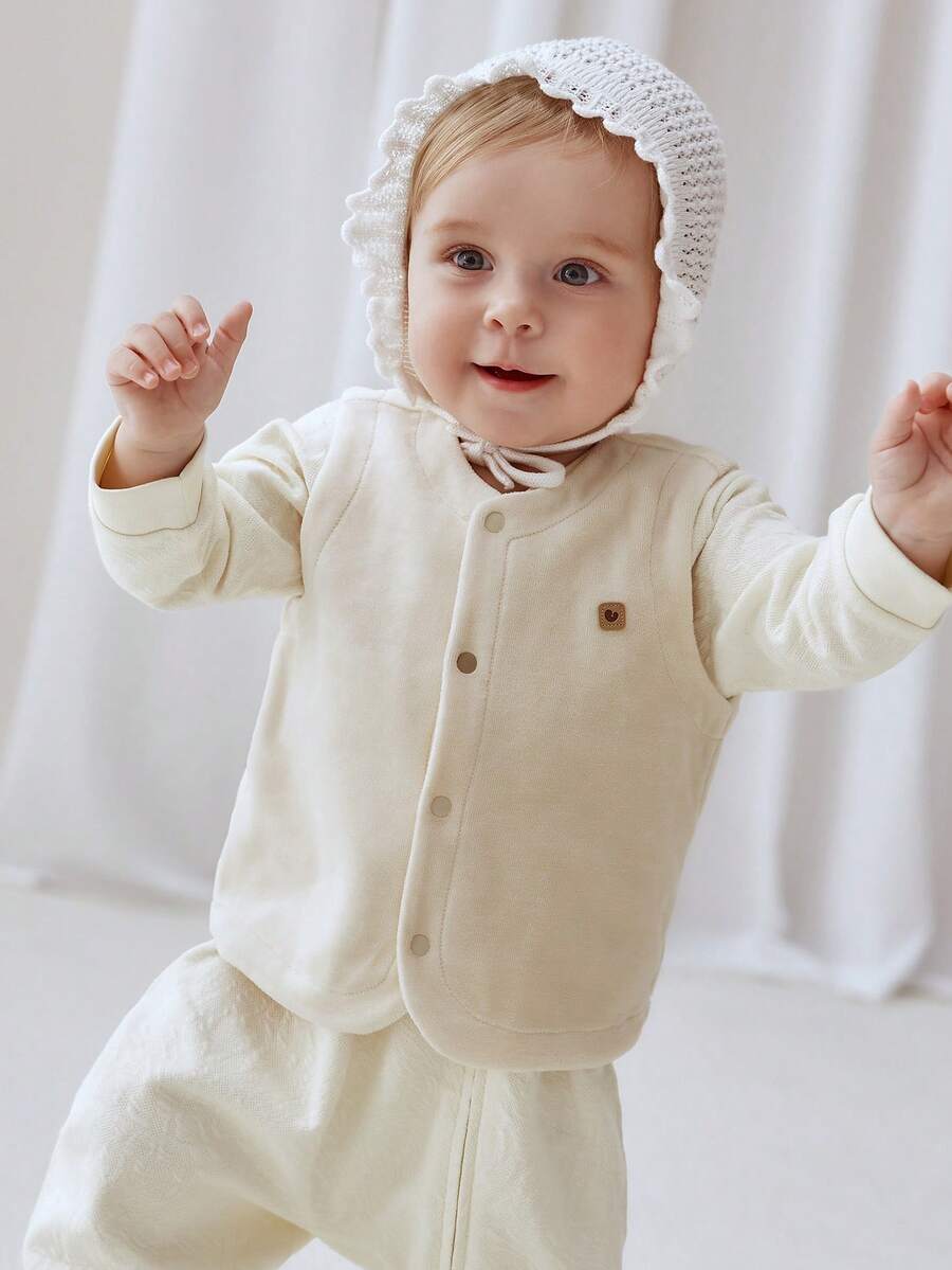 mini bala 嬰兒細絨毛護肚背心,內外皆可穿,2026秋冬款 - 乳白 - 查看 1
