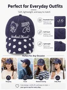 1pc Cute Bear Hugging Letter Embroidered Baseball Cap, Little Bear Polka Dot Pattern Baseball Cap, Adjustable Lightweight Sweet Casual Outdoor Sun Hat, Suitable For Women's Daily Commute - Bear Pattern - View 6