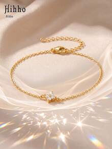Hihho 1pc Gold Thin Chain Adjustable Bracelet With Diamond, Star, Moon, Flower, Cross, 5 Styles Optional, Stackable Women's Luxury Tennis Bracelet Accessory, Suitable For Gift-Giving Occasions, Birthday And Holiday Gift Consumption Needs - Gold - View 13