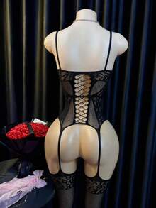 Lingerie Set / Role Play Costume,Cover-Up, Fishnet Bodysuit Elastic Fishnet Lingerie Bodysuit For Women And Girls Bikini - Black - View 2