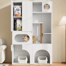 Cat Tree With Cat Mat, Cat Furniture, Pet Cabinet With Rattan Drawer, Pet Sideboard/TV Stand, No Cat Box, White, 120x50x65 - Tall Cabinet,140*45*195 cm - View 4