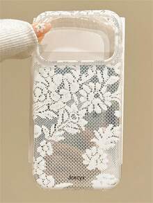 Stylish Minimalist Grace Lace Flowers Pattern Phone Case Compatible With IPhone 17 Pro Max 17 Pro 17 16 Pro Max 15 14 13 12 Pro Max Shockproof Protective Cover - White - View 2