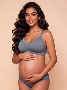 Women's Blue Lace Front Closure Nursing Bra, Wire-Free High Elastic Soft Support Maternity Bra With Quick Release Nursing Clips - Blue - View 5