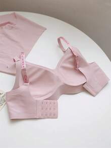 Wireless Jelly Support Camisole Bra, Letter Strap, Anti-Sagging, U-Back Fixed Cup - Pink - View 5