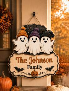 Custom Halloween Skeleton Family Door Sign, Spooky Personalized Wooden Hanging Plaque, Rustic Wall Decor, Customized Name Sign For Front Door, Porch & Entryway, Customizable Holiday Party Decoration, Fall Gift, Home Decor, Living Room Decor, New Home - Style C - View 6