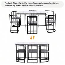 6-Chair Dining Table Set: (White Table, Chairs With Backrests And Gray Cushions, Black Iron Frame), Dining Table And Chair Set, Modern Dining Table Combination (Previous Sku:308399408AAS) - White - View 4