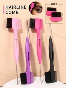 Detachable & Replaceable Edge Control Double-Sided Brow Brush With Steel Pointed Tail, Multi-Function Hair Styling Tool For Smoothing Flyaways, Trimming Sideburns, Hairline And Eyebrow Grooming, Washable & Replaceable Brush Head - Multicolor - View 3