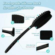 Silicone Back Scrubber For Shower - 1 /2/3/4/5/6 Pcs Short Handle Body Brush Set, Double-Sided Exfoliating And Massage, Soft Bristles, Rich Lather - Easy-To-Clean & Hang Dry Design, Unscented, No Battery Needed - Black - View 6
