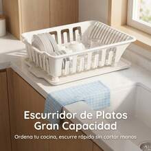 Escurridor de Vajilla Multifuncional FICZOY, Organizador de Platos y Cubiertos con Bandeja de Drenaje, 3 Tonos de Color para Encimera de Cocina - Ver 10