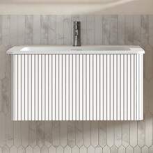 Wall Mounted Bathroom Vanity White 80cm - Storage Cabinet - 白色 - 查看 1