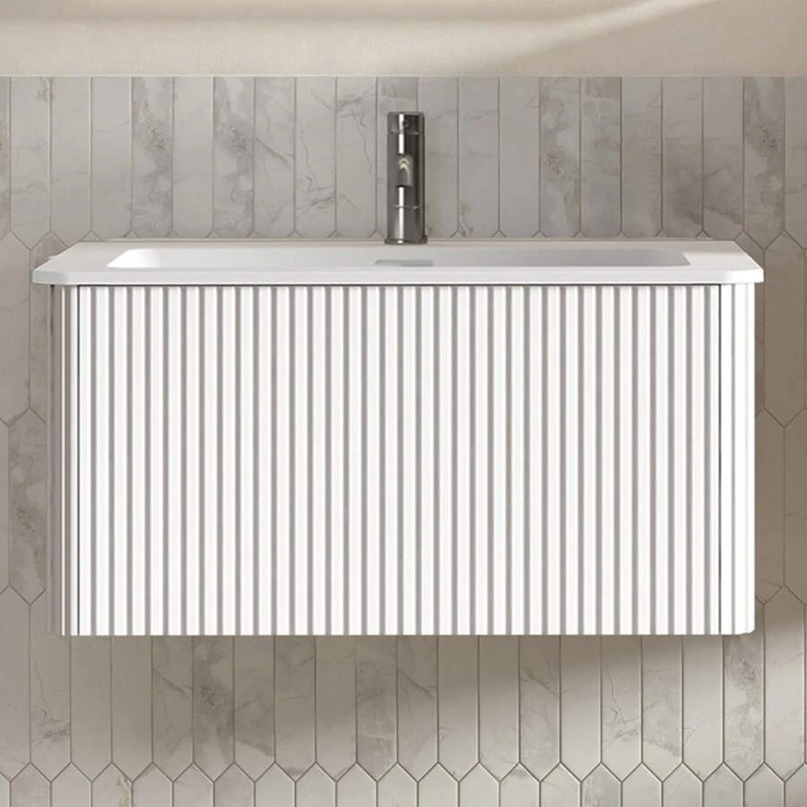 Wall Mounted Bathroom Vanity White 80cm - Storage Cabinet - 白色 - 查看 1
