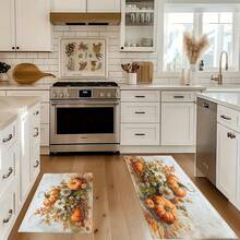 1pc Autumn Series Floral & Pumpkin Pattern Printed Faux Cashmere Surface TPR Bottom Doormat, Bathroom Mat, Kitchen Mat, Laundry Room Mat, Holiday Atmosphere Decor, Home Decor, Party Decor, Wedding Decor, Dining & Kitchen Decor - Multicolor - View 3