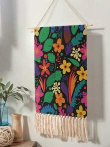 1PC Tapestry, Wall Hanging, Long Linen Vintage Tapestry With Tassels, Vertical Wall Decoration, Flower Print Design, Versatile For Living Room, Bedroom & Office - Multicolor - View 4