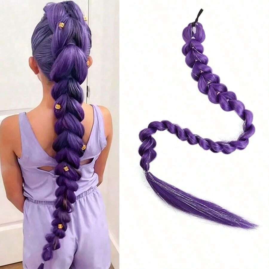 Hasbro 28 Inch Long Purple Braided Ponytail Wig, Clip-In Ponytail Hair Extension, Easy To Clip, Ponytail Styling, Suitable For Cosplay Costumes