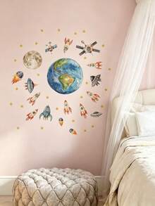 2 Styles Boys Nursery Wall Decals, Farm Tractor Animal & Space Rocket Planet Stickers, Home Decor, Wall Art For Kids Boys Bedroom - Multicolor - View 10