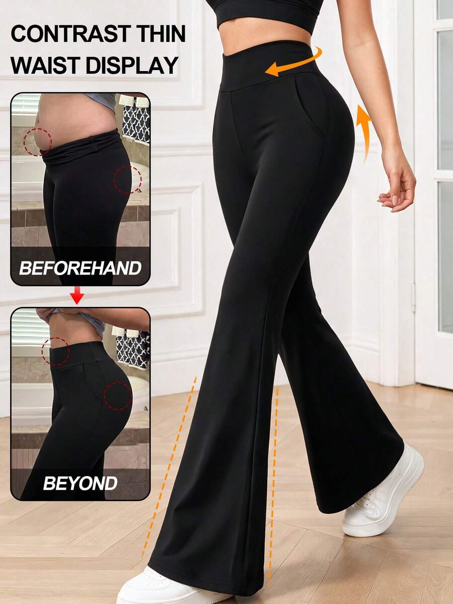 Women's High Waist Flare Yoga Pants Wide Leg Yoga Pants Loose Casual Sports Leggings For Fitness - Black - View 1