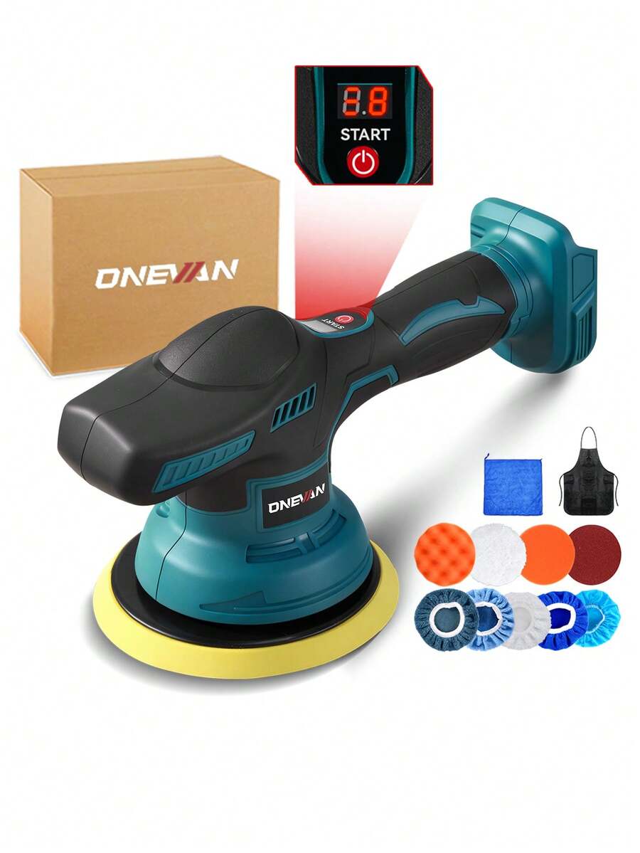 ONEVAN Car Polishing Machine,7000 RPM Cordless Polisher,Electric Cars Polish Machines Adjustment 6 Speed Auto Detailing Tool For 18V Battery (Battery And Charger Not Include) - UK Plug(220-240V) - View 1