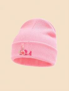 1 Peça Gorro de Tricô Rosa Infantil, Estampa Floral de Letras A-Z, Chapéu Quente de Outono/Inverno, Macio e Confortável com Punho Dobrado, Adequado para Uso Diário, Pode Ser Usado como Presente - Rosa chiclete - Visão 9