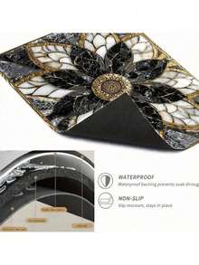 1pc 2D Flat Luxury Black Golden For Lotus Marble Pattern Stove Protector Mat, Wear Resistant, Dirt Resistant, Durable, Easy To Clean, Reusable, Suitable For Travel, Gas Stove, Washing Machine, Kitchen Essentials, Home Decor, Vacation Essentials - A - View 9