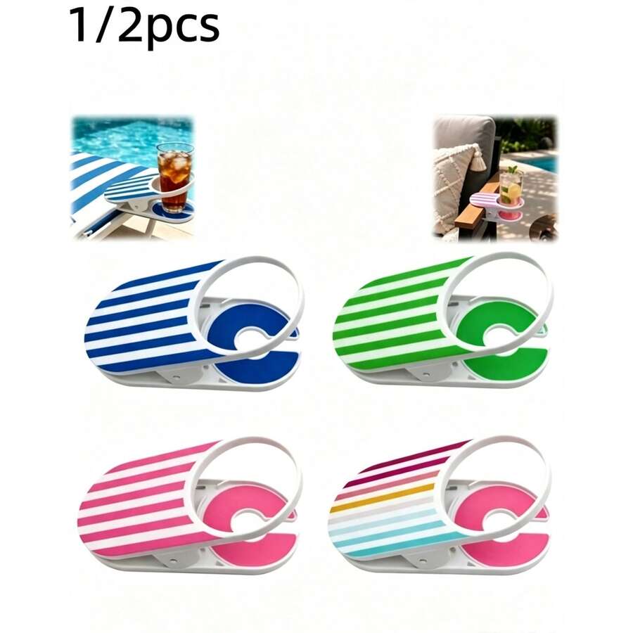 2/1 pieza Soporte universal para bebidas con clip, soporte lateral para tazas de bebidas, adecuado para playa, camping, oficina y otras ocasiones, artículos esenciales para vacaciones, piscina inflable, accesorios de baño, piscina, artículos esenciales para vacaciones, accesorios de piscina - Multicolor - Ver 1