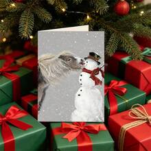 1 Greeting Card + 1 Envelope Adorable Winter Holiday Greeting Card Horse Kissing Snowman With Text Season Greetings For Friends Winter Festive Artistic Style Card - Red Envelope - View 7