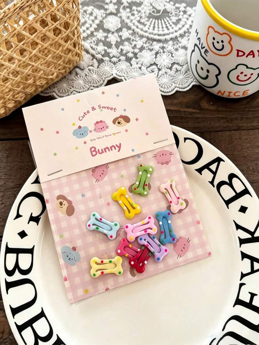 20Pcs Cute Polka Dot Bone Shape Pet Hair Clips, Mini Colorful Dog Hair Barrettes, Small Puppy Grooming Hair Accessories, Random Color Pet Decorative Hair Pins For Yorkshire Teddy Small Dogs - Multicolor - View 1