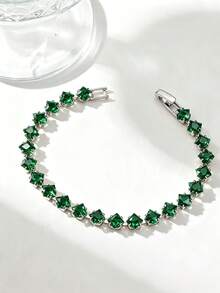 Fashionable Square Zirconia Bracelet, Elegant And Versatile - Green - View 3