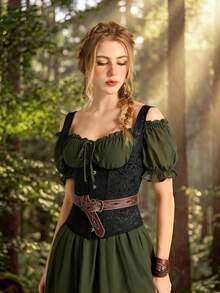 Women's Renaissance Style Corset Top, Adjustable Straps, Floral Underbust Corset, Lace-Up Design, Suitable For Renaissance Fairs, Pirate Cosplay, Halloween Parties - Black - View 4