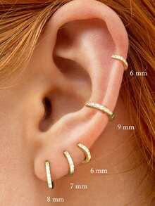 1PC 925 Sterling Silver Classic Diamond CZ 5/6/78/9mm Rook Conch Hoop Earrings 18K Gold Plated Upper Ear Cartilage Helix For Women Daily Wear Party - Gold - View 7