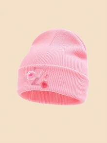 1 Peça Gorro de Tricô Rosa Infantil, Estampa Floral de Letras A-Z, Chapéu Quente de Outono/Inverno, Macio e Confortável com Punho Dobrado, Adequado para Uso Diário, Pode Ser Usado como Presente - Rosa chiclete - Visão 17