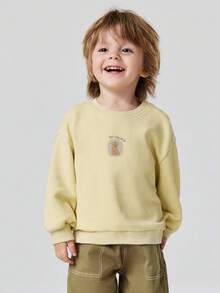 mini bala 男孩女孩可愛印花運動衫，柔軟彈性落肩上衣，2026年秋季 - 駝色 - 查看 1