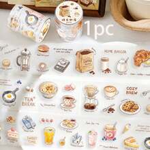 1pc Tea Time Roasted Aroma Coffee House Planner PET Glitter Washi Tape Stickers Decorative Collage Background Material - Multicolor - View 8