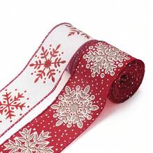 2 Rolls 63mm X 5 Yards Christmas Wired Edge Snowflake Holiday Gift Wrapping Ribbon, Christmas Wreath Bow Making Ribbon, Winter Burlap Craft Decorative Ribbon, Red And White Color, Suitable For Gift Wrapping And Handmade Crafts - Multicolor - View 4