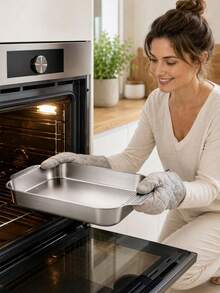 1pc Thickened Double Handle Stainless Steel Deep Baking Pan, Large Rectangular Hot Pot Serving Tray, Fruit Pizza Platter, Smooth And Easy To Clean, Suitable For Grilled Fish, Mixed Seafood, Shellfish, Hot Pot, Indoor BBQ, Party Banquet, Buffet, Home And Restaurant Use, Perfect For Food Preparation - Square Fish Roasting Pan - View 5