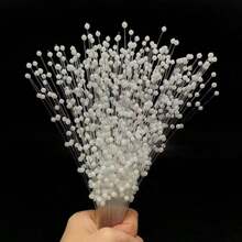 300pcs Mini Pearl Beaded Flower Stems, Small Pearl Floral Pins, Bridal Wedding Bouquet Pearl Floral Pins, Party Decoration Pearl Beaded Flower Stems, DIY Floral Arrangement Supplies, Wedding & Party, Home Decor Crafts - White - View 4